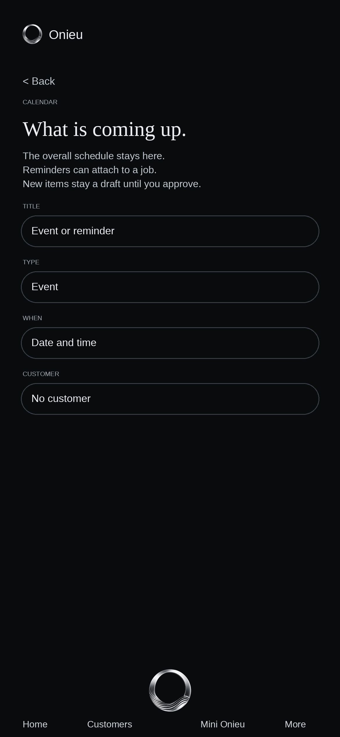 Onieu Calendar, waiting for approval before writing to Google Calendar.
